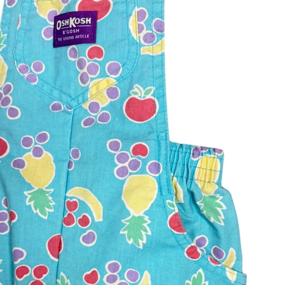 Vintage OshKosh Bgosh Fruit Print Overalls Kids Turquoise Vestbak USA Made Sze 5